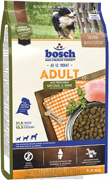 Bosch Adult Poultry & Millet paukštiena ir soros 3kg pašaras skirtas suaugusiems, vidutinio aktyvumo šunims
